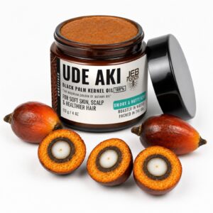 JEB FOODS Ude Aki Black Palm Kernel Oil 4 oz, The Nigerian Cousin of Batana Oil, Fire Roasted, Single Ingredient Balm for Hair, Scalp and Body