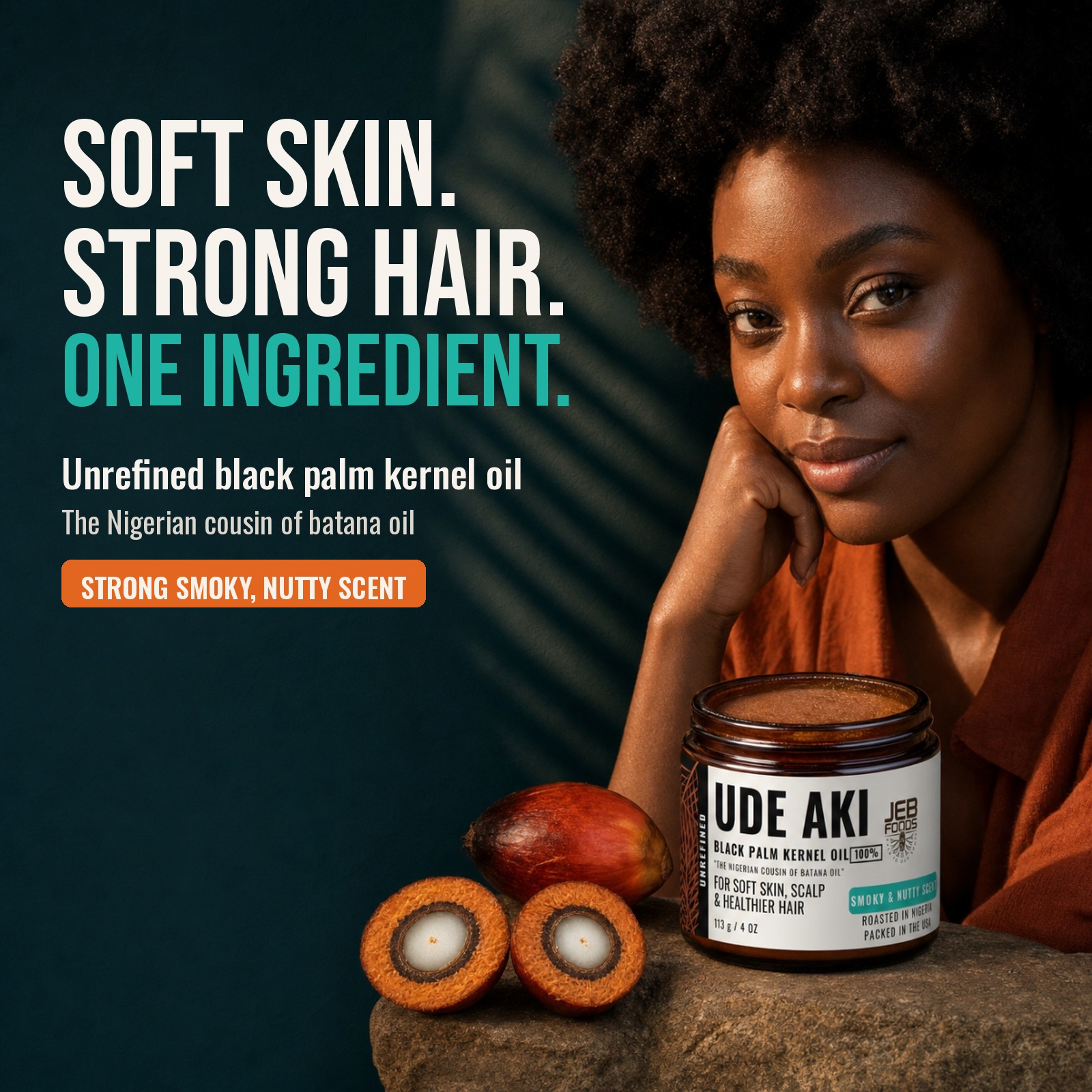 Ude Aki black palm kernel oil, fire roasted in Nigeria