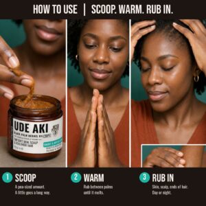 How to use black palm kernel oil: scoop, warm in the palms, rub in