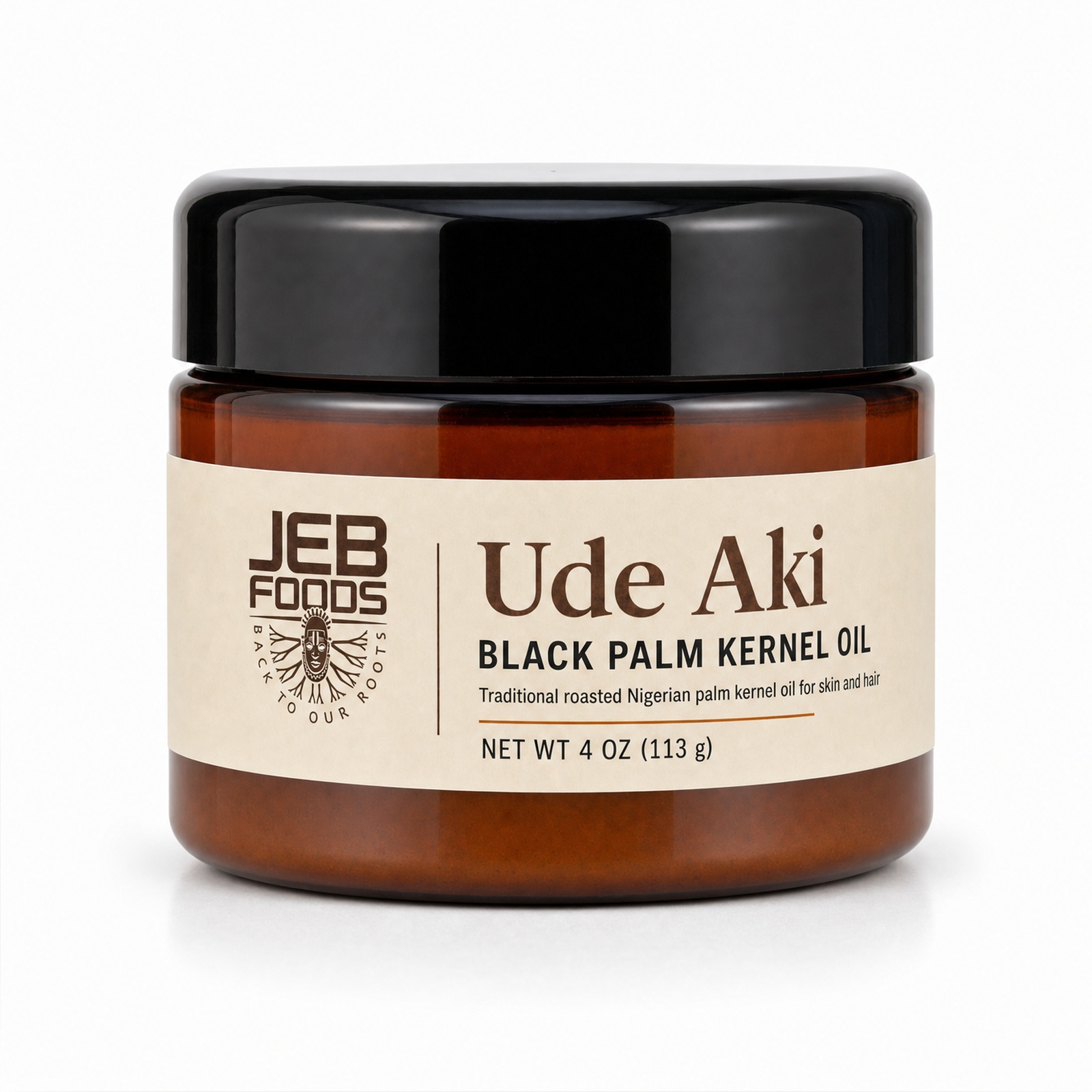 JEB FOODS Ude Aki Black Palm Kernel Oil 4 oz, The Nigerian Cousin of Batana Oil, Fire Roasted, Single Ingredient Balm for Hair, Scalp and Body
